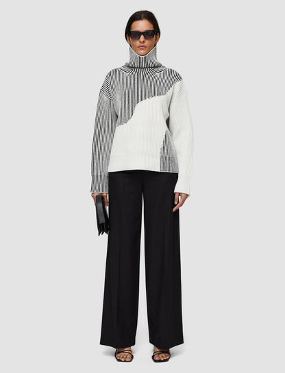 JOSEPH Fashion Women Cardigan Stitch Animation High Neck Jumper Putty Combo