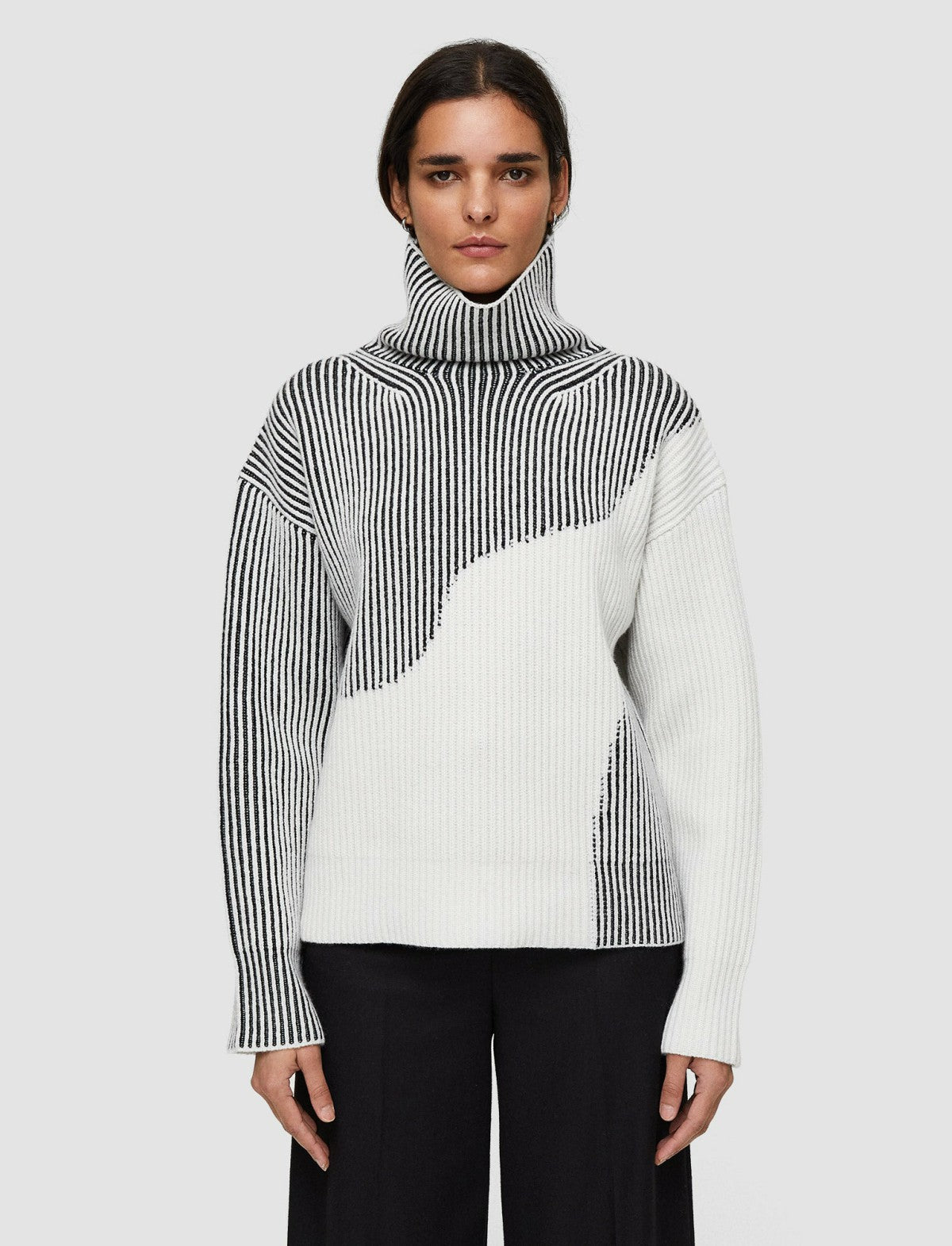JOSEPH Fashion Women Cardigan Stitch Animation High Neck Jumper Putty Combo