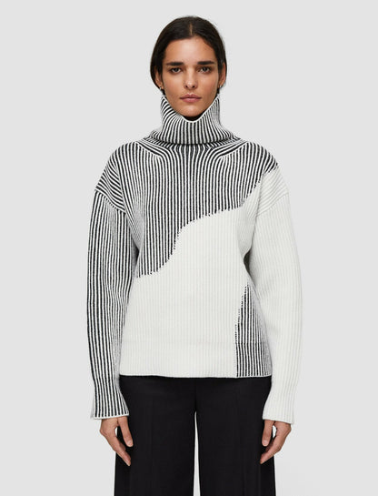 JOSEPH Fashion Women Cardigan Stitch Animation High Neck Jumper Putty Combo