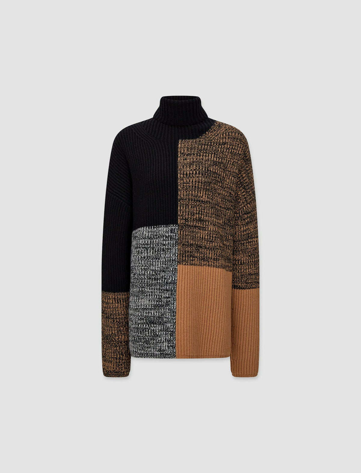 JOSEPH Fashion Women Merino Collage High Neck Jumper Camel Combo