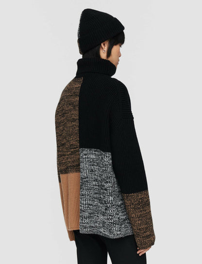 JOSEPH Fashion Women Merino Collage High Neck Jumper Camel Combo