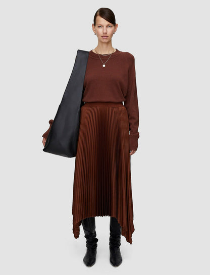 JOSEPH Fashion Women Ade Knit Weave Plissé Skirt Mahogany