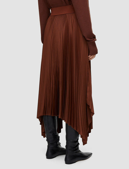 JOSEPH Fashion Women Ade Knit Weave Plissé Skirt Mahogany