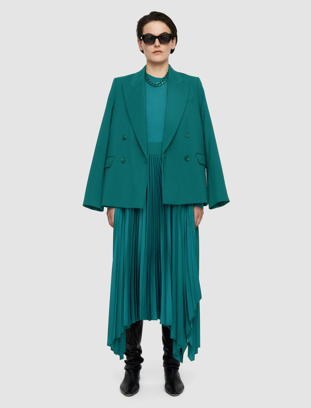 JOSEPH Fashion Women Ade Knit Weave Plissé Skirt Dark Teal