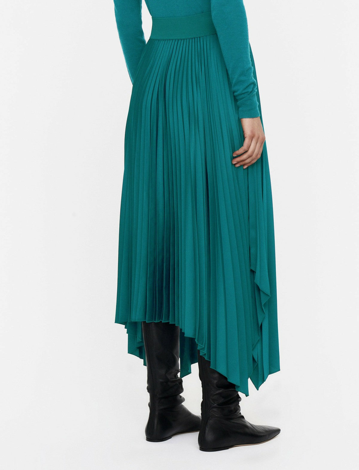 JOSEPH Fashion Women Ade Knit Weave Plissé Skirt Dark Teal