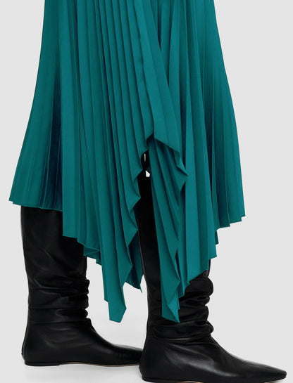 JOSEPH Fashion Women Ade Knit Weave Plissé Skirt Dark Teal