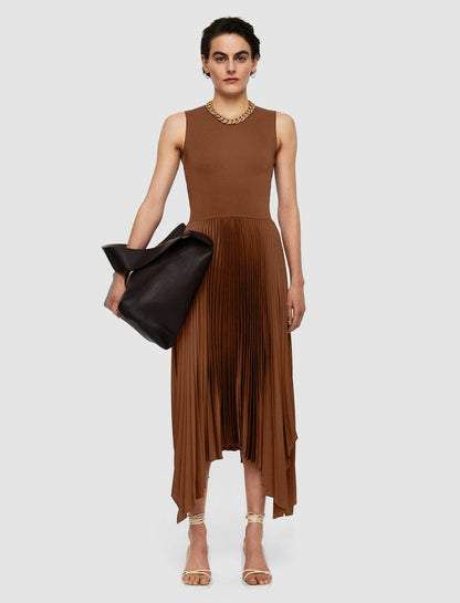 JOSEPH Fashion Women Knit Weave Plissé Dera Dress Mahogany