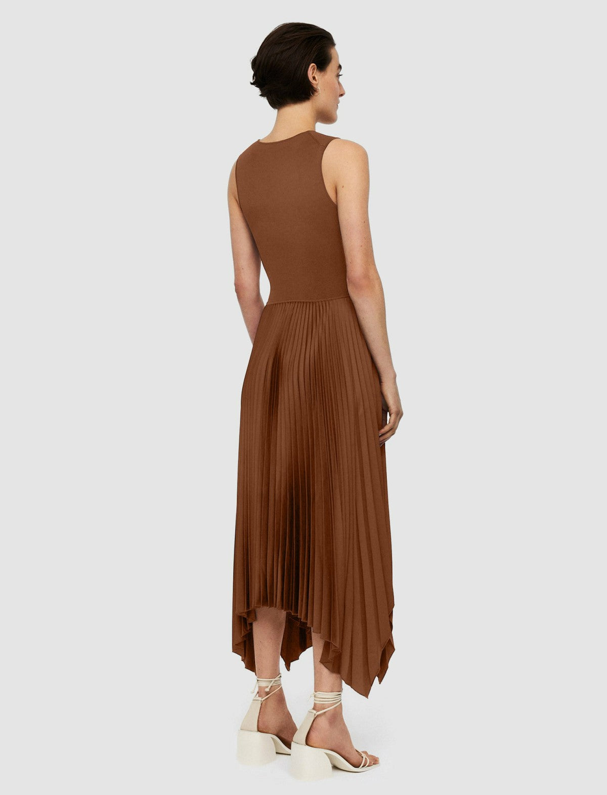 JOSEPH Fashion Women Knit Weave Plissé Dera Dress Mahogany