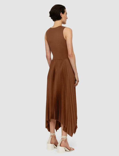 JOSEPH Fashion Women Knit Weave Plissé Dera Dress Mahogany