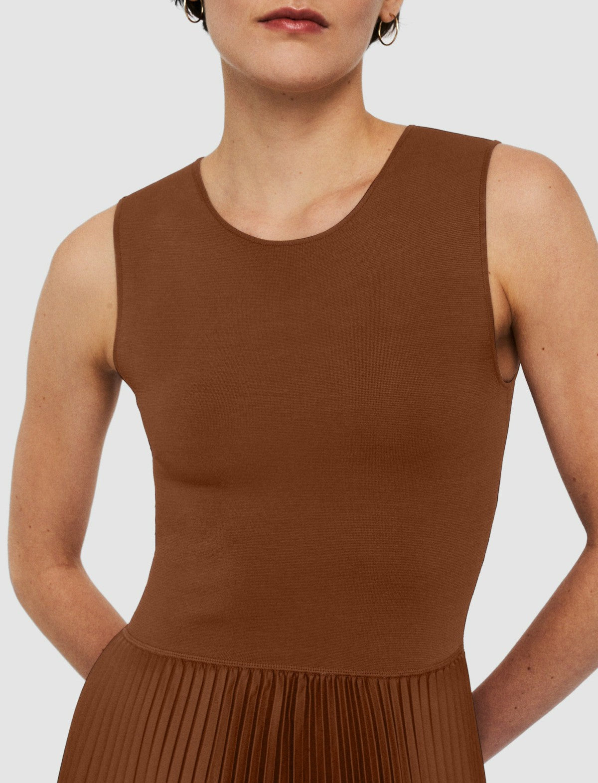 JOSEPH Fashion Women Knit Weave Plissé Dera Dress Mahogany