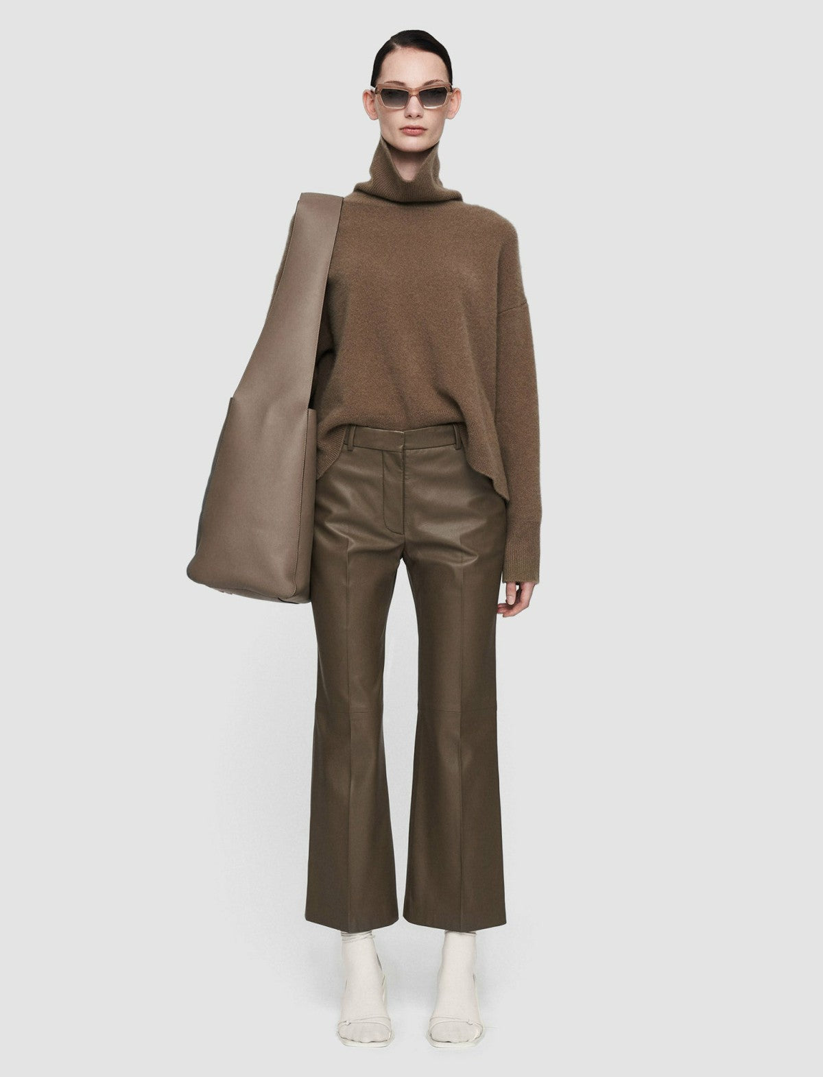 JOSEPH Fashion Women Nappa Leather Talia Trousers Hickory