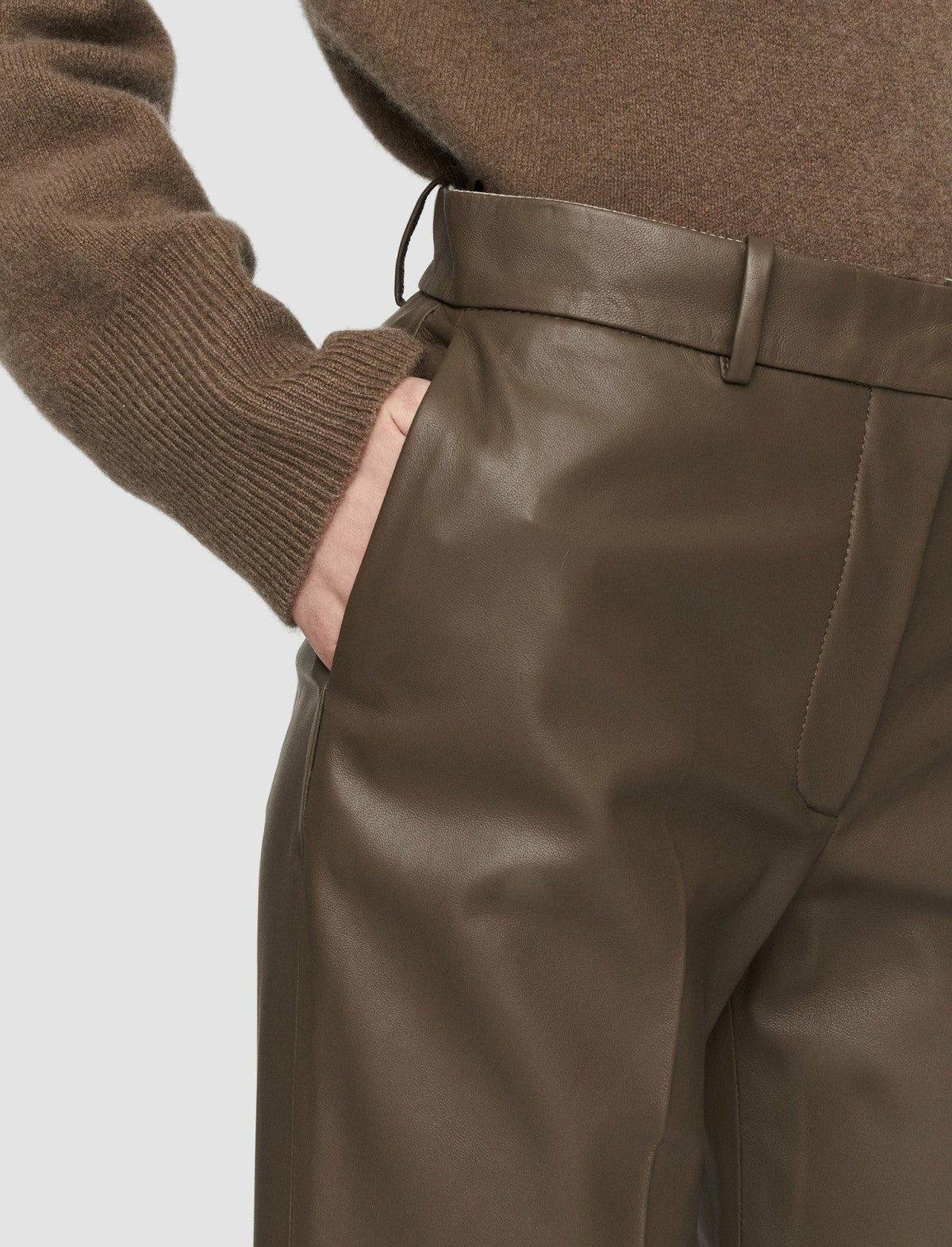 JOSEPH Fashion Women Nappa Leather Talia Trousers Hickory