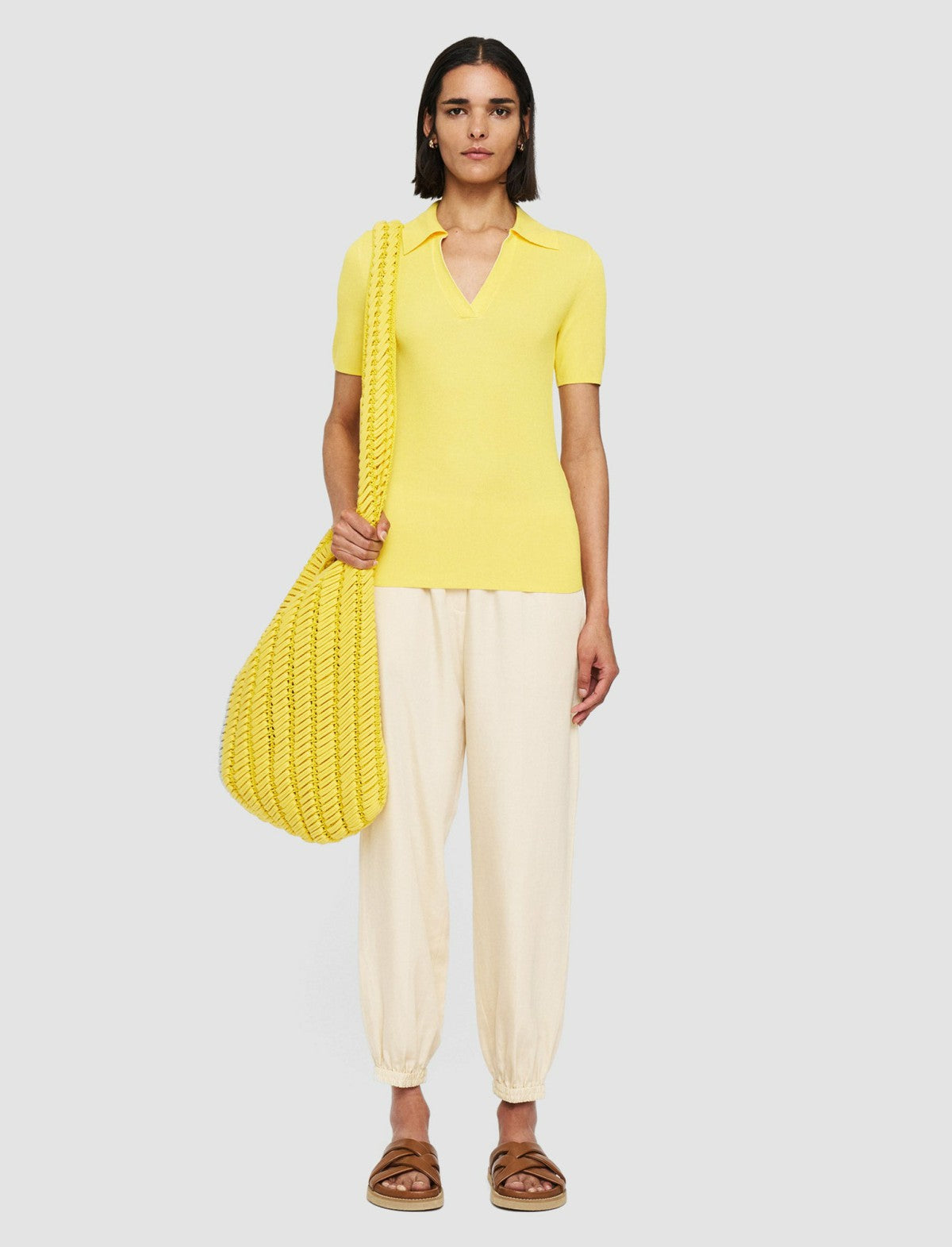 JOSEPH Fashion Women Plated Knit Polo Top Sunshine Combo