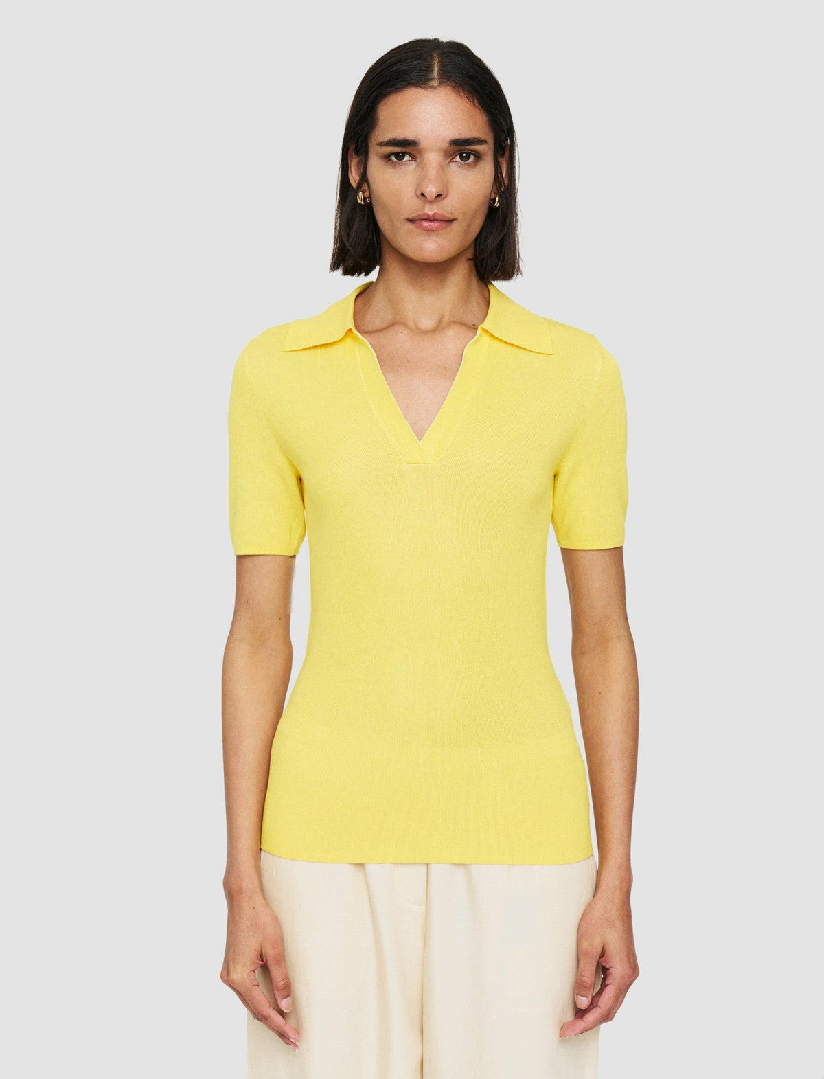 JOSEPH Fashion Women Plated Knit Polo Top Sunshine Combo