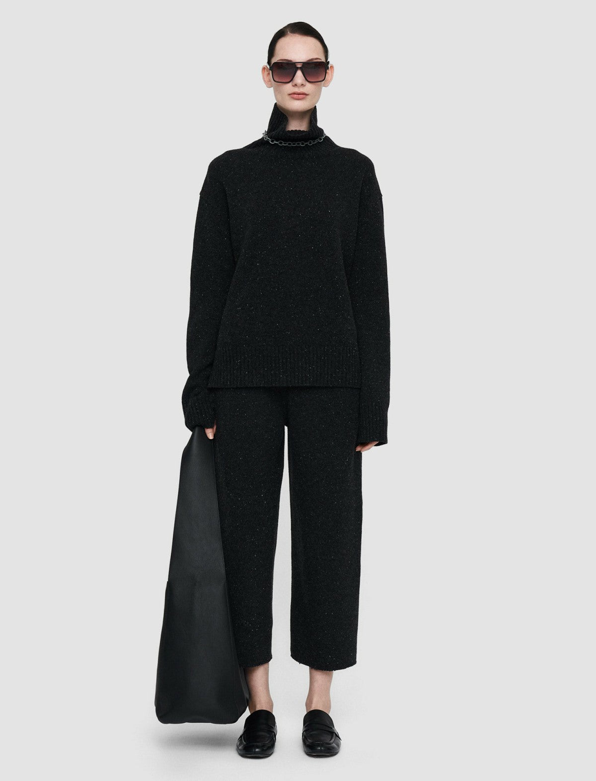 JOSEPH Fashion Women Tweed Knit High Neck Jumper Black