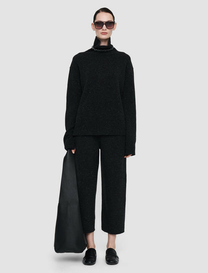 JOSEPH Fashion Women Tweed Knit High Neck Jumper Black