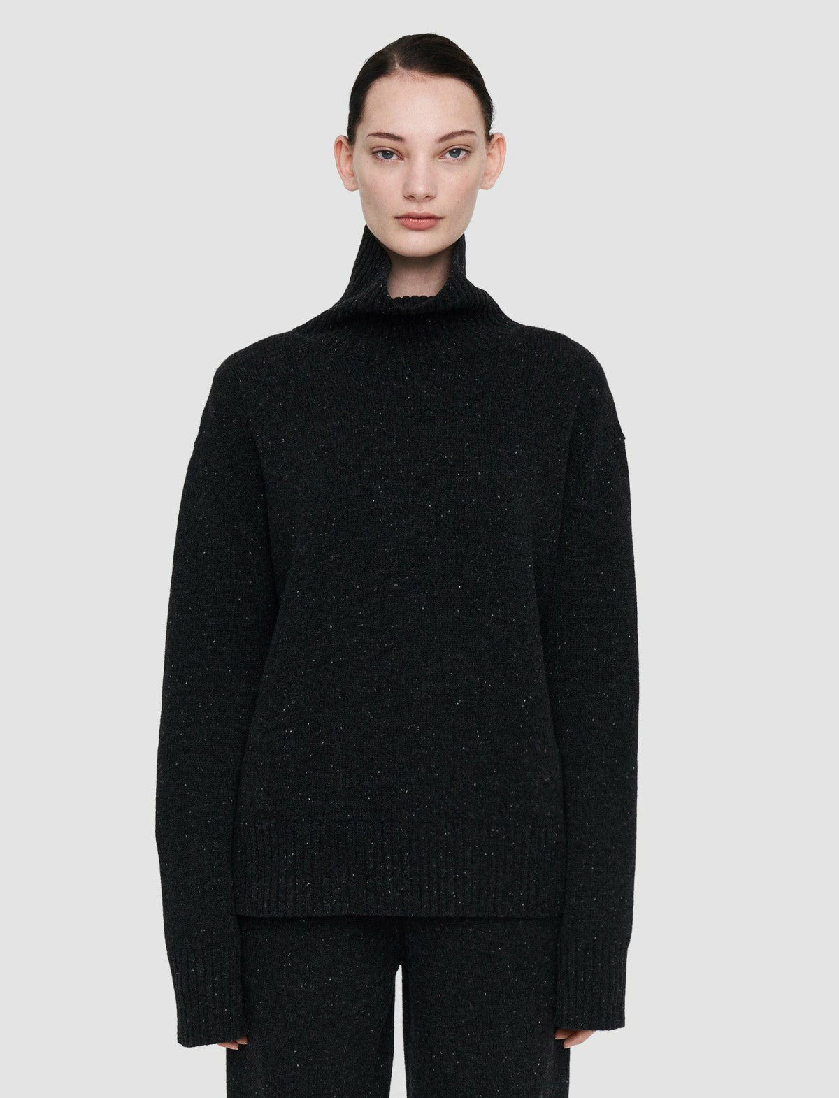 JOSEPH Fashion Women Tweed Knit High Neck Jumper Black