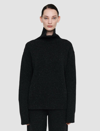 JOSEPH Fashion Women Tweed Knit High Neck Jumper Black