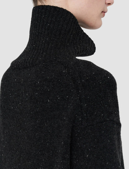 JOSEPH Fashion Women Tweed Knit High Neck Jumper Black