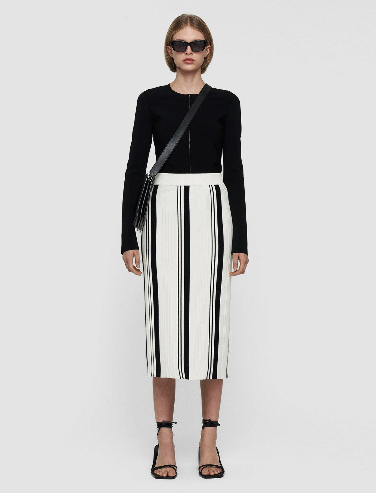 JOSEPH Fashion Women Merino Silk Rib Skirt Black/Ivory