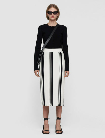 JOSEPH Fashion Women Merino Silk Rib Skirt Black/Ivory