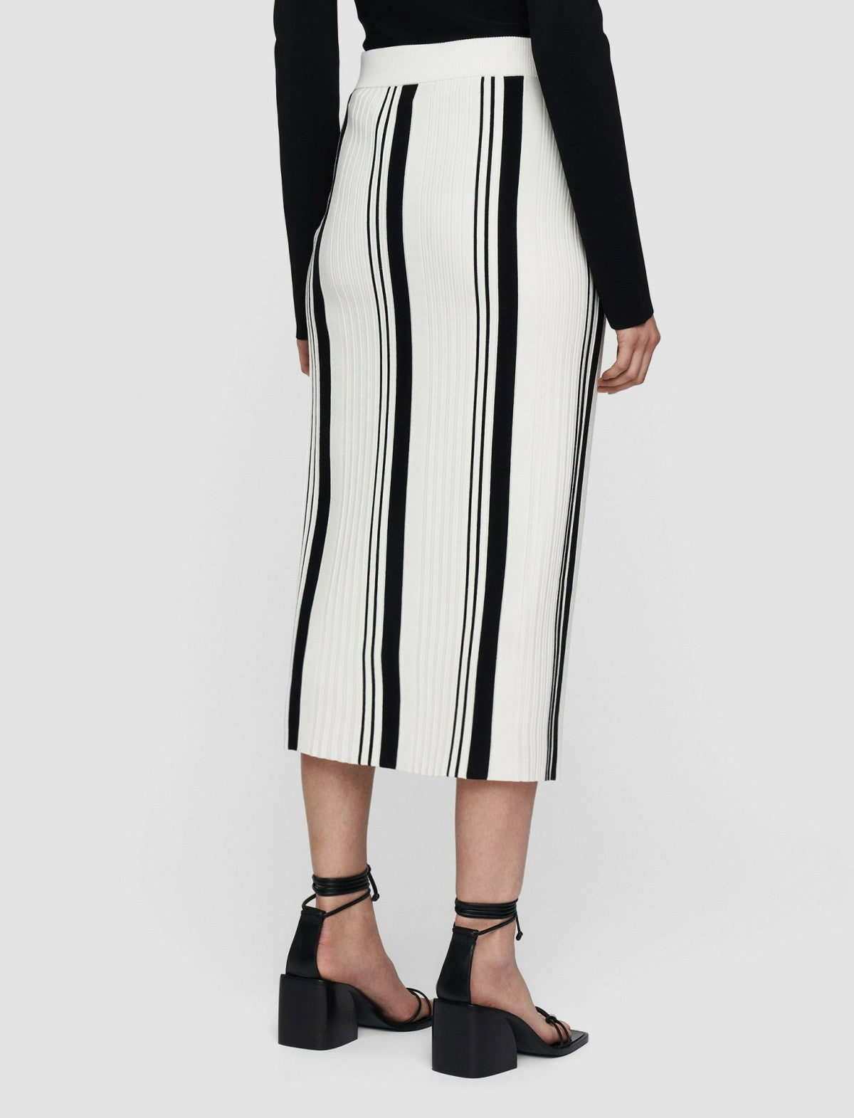 JOSEPH Fashion Women Merino Silk Rib Skirt Black/Ivory