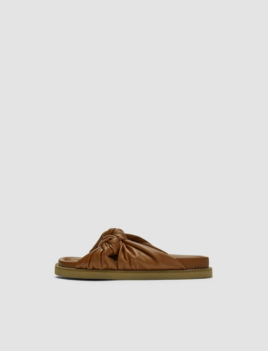 JOSEPH Fashion Women Leather Big Knot Sandals Camel