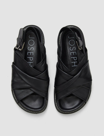 JOSEPH Fashion Women Leather Jazzy Strap Sandals Black