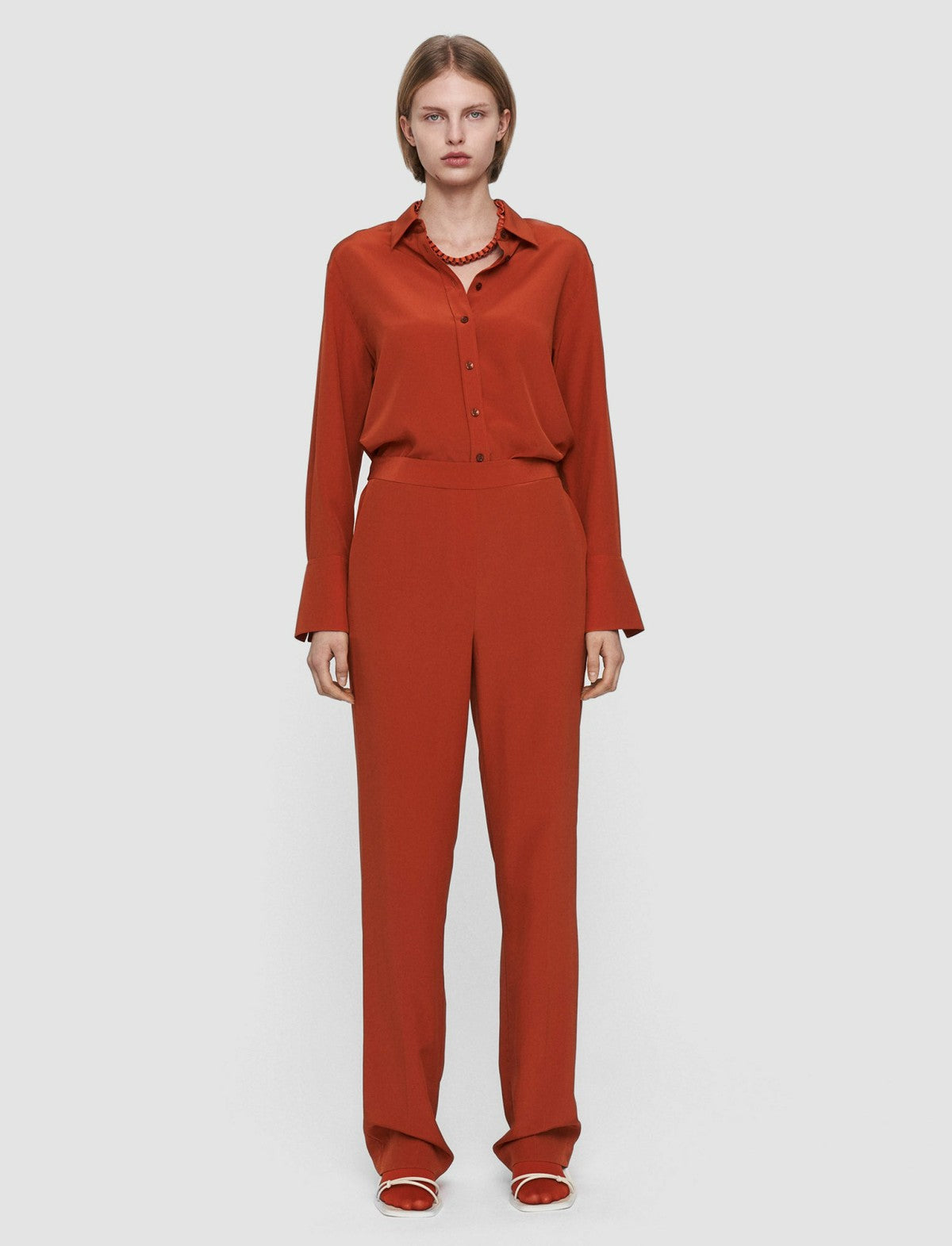 JOSEPH Fashion Women Silk Crepe de Chine Tova Trousers Cinnamon