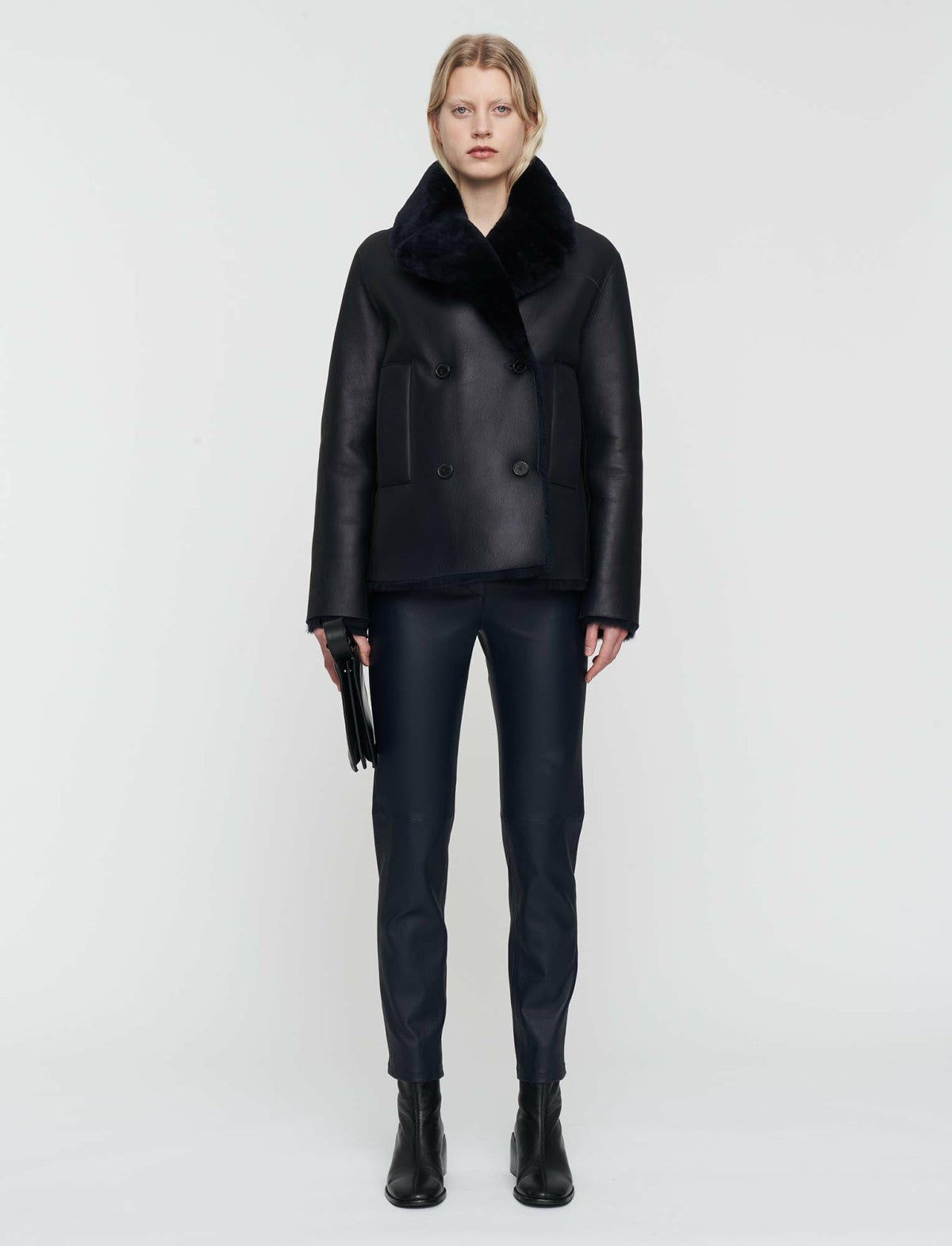 JOSEPH Fashion Women Shearling Calla Coat Navy