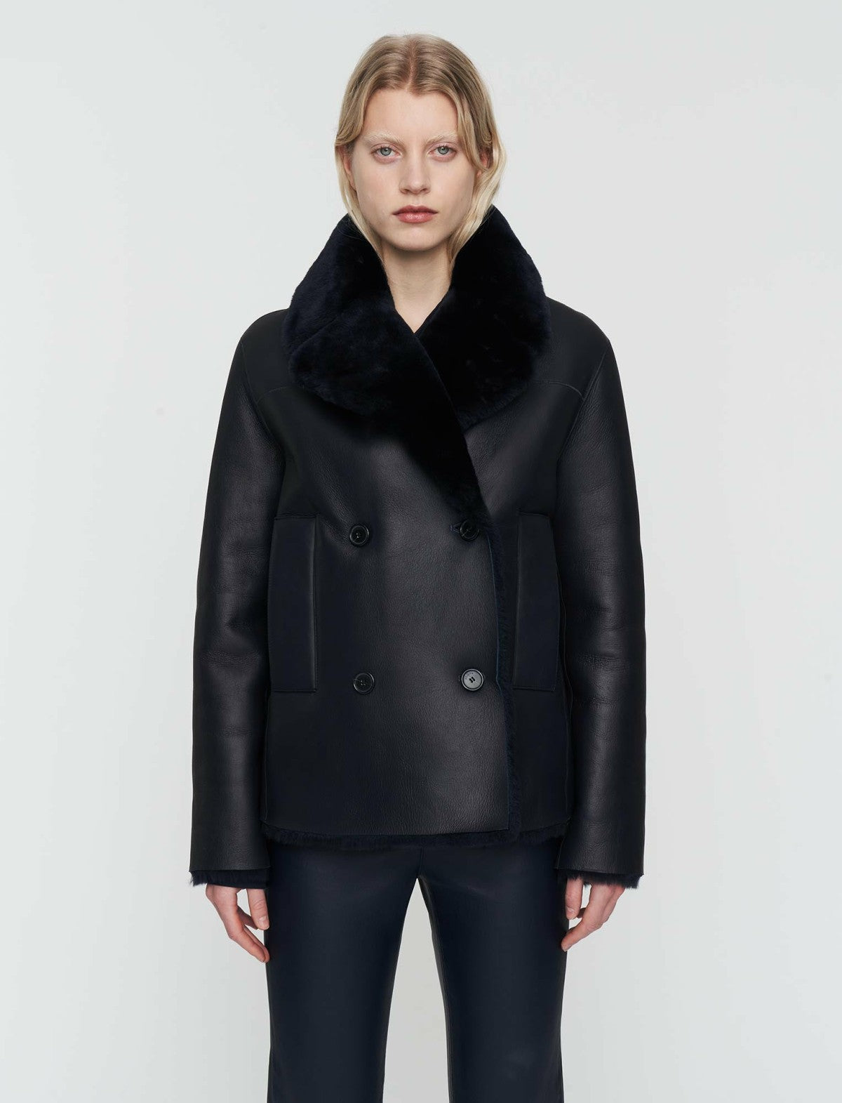 JOSEPH Fashion Women Shearling Calla Coat Navy
