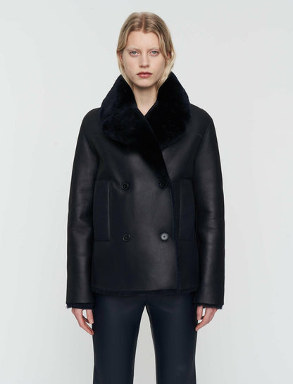 JOSEPH Fashion Women Shearling Calla Coat Navy