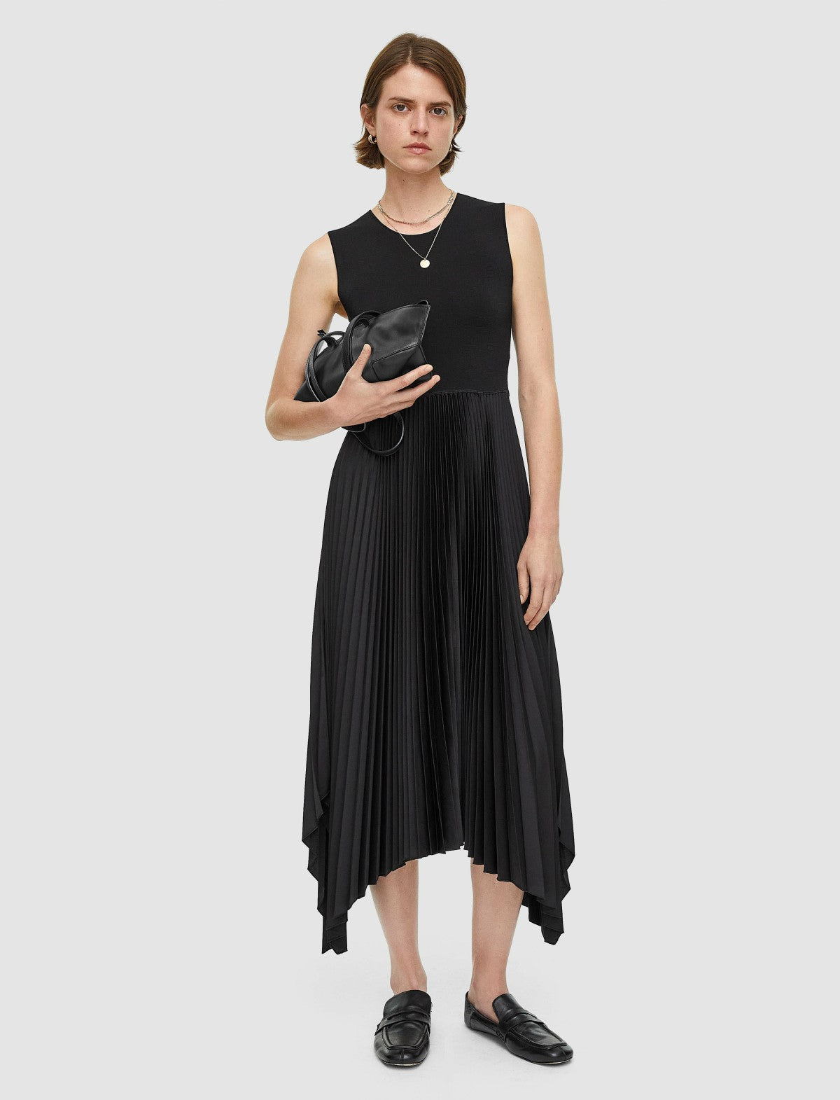 JOSEPH Fashion Women Knit Weave Plissé Dera Dress Black