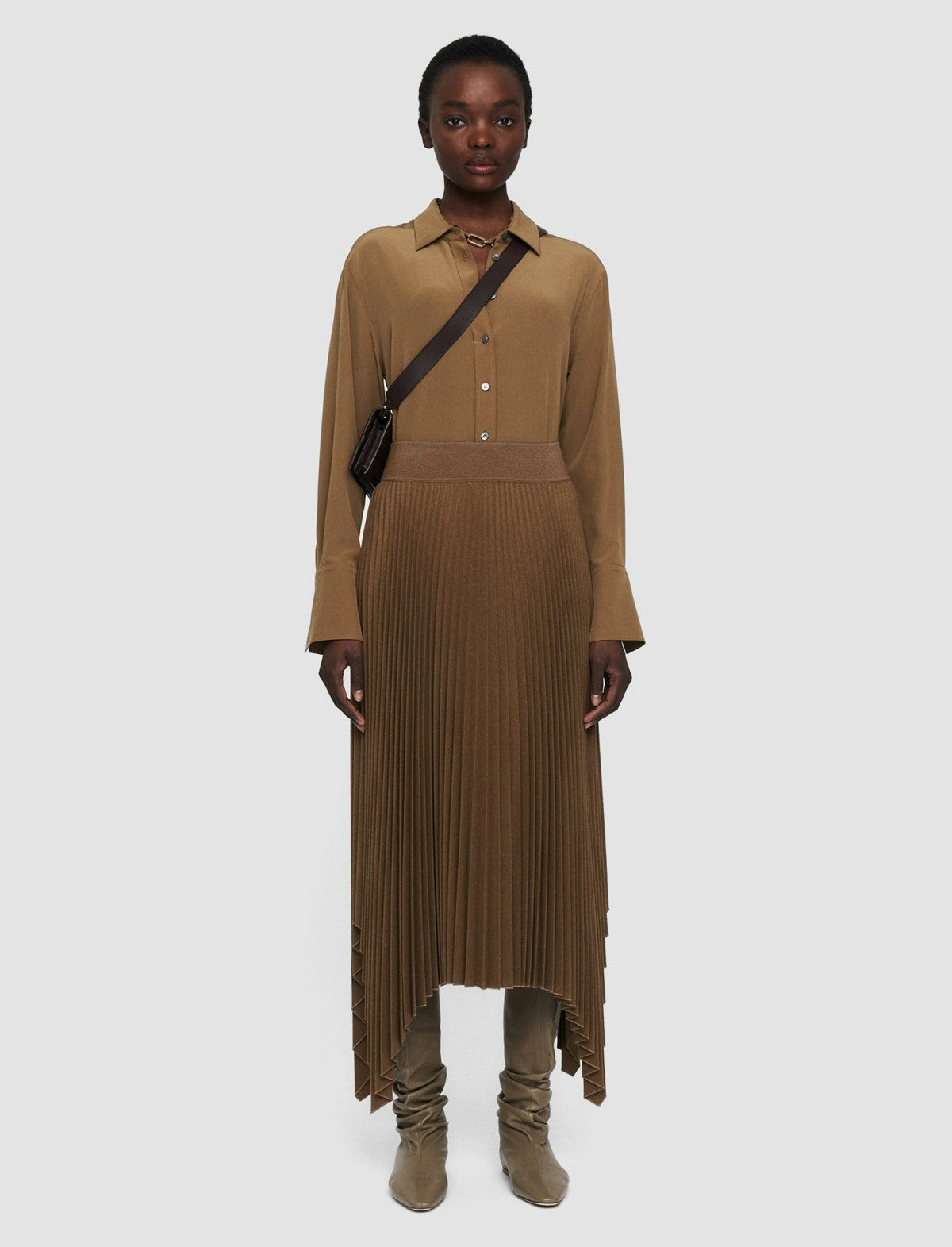 JOSEPH Fashion Women Pleated Flannel Ade Skirt Khaki