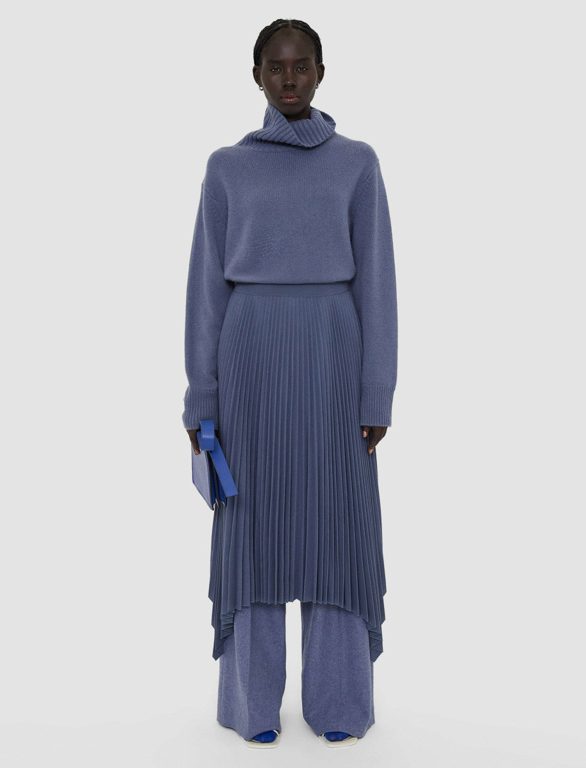 JOSEPH Fashion Women Pleated Flannel Ade Skirt Cloudy Blue