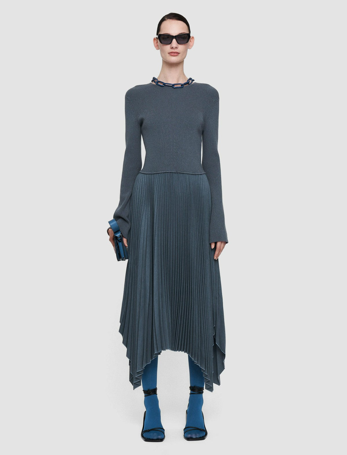 JOSEPH Fashion Women Pleated Flannel Deron Dress Cloudy Blue