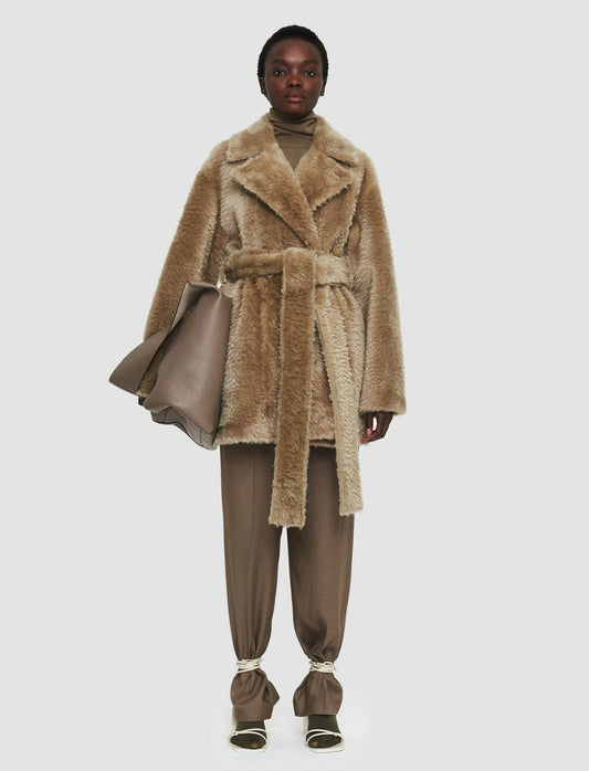 JOSEPH Fashion Women Textured Shearling Clery Coat Khaki