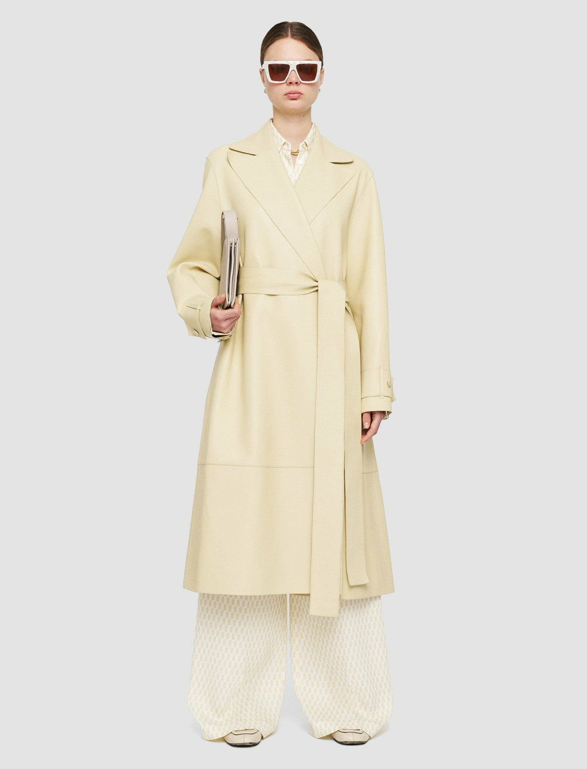 JOSEPH Fashion Women Bonded Leather Courty Coat Pale Olive