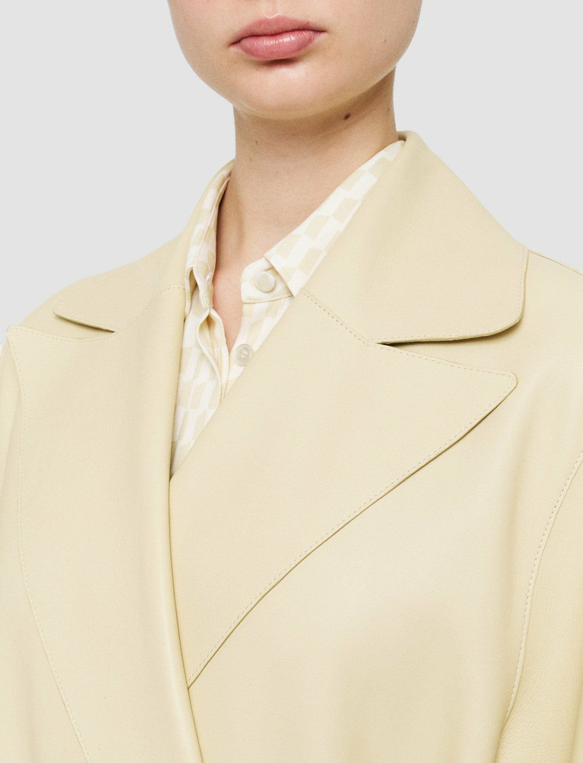 JOSEPH Fashion Women Bonded Leather Courty Coat Pale Olive