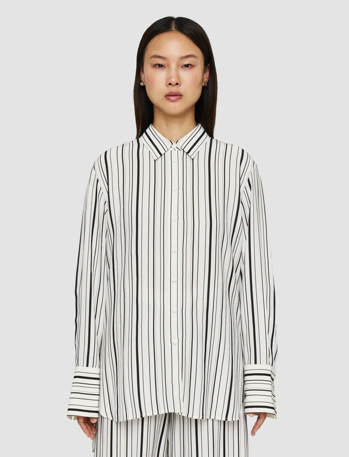 JOSEPH Fashion Women Silk Animation Bold Blouse Oyster White/ Black