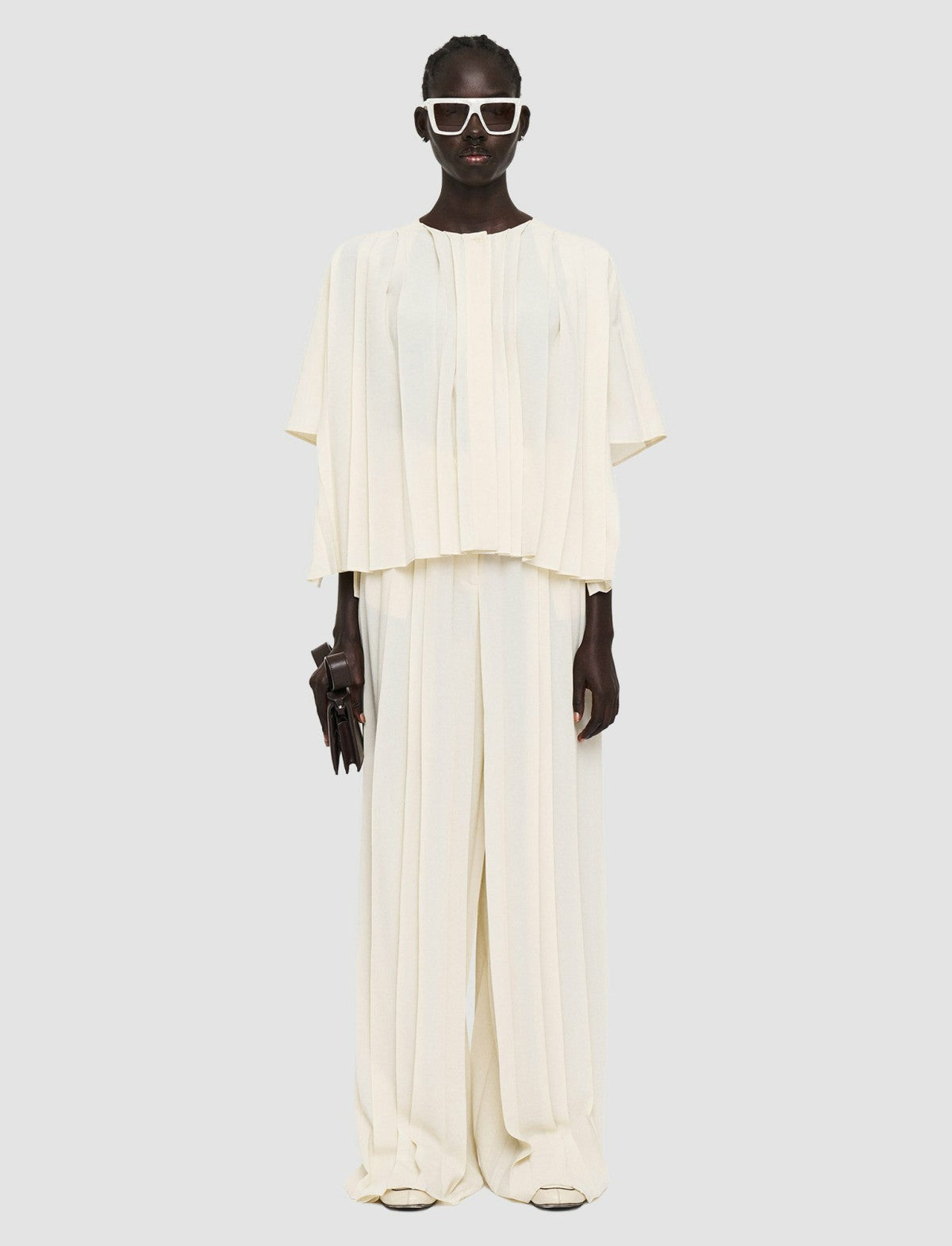 JOSEPH Fashion Women Airy Plissé Bouloi Blouse Papyrus