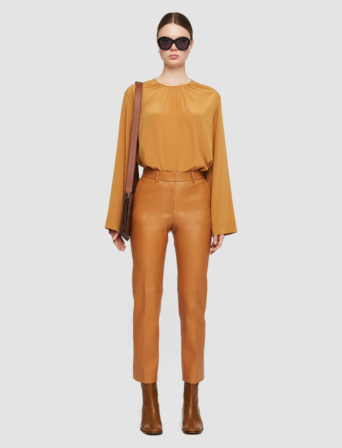 JOSEPH Fashion Women Coleman Leather Stretch Trousers Clay