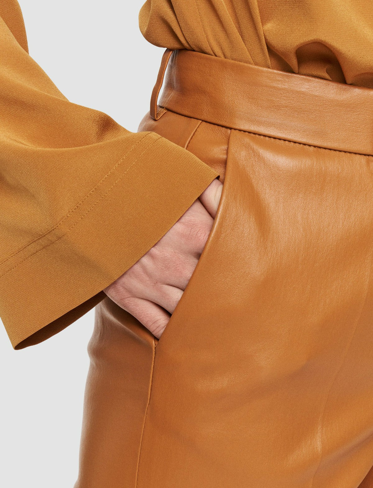 JOSEPH Fashion Women Coleman Leather Stretch Trousers Clay