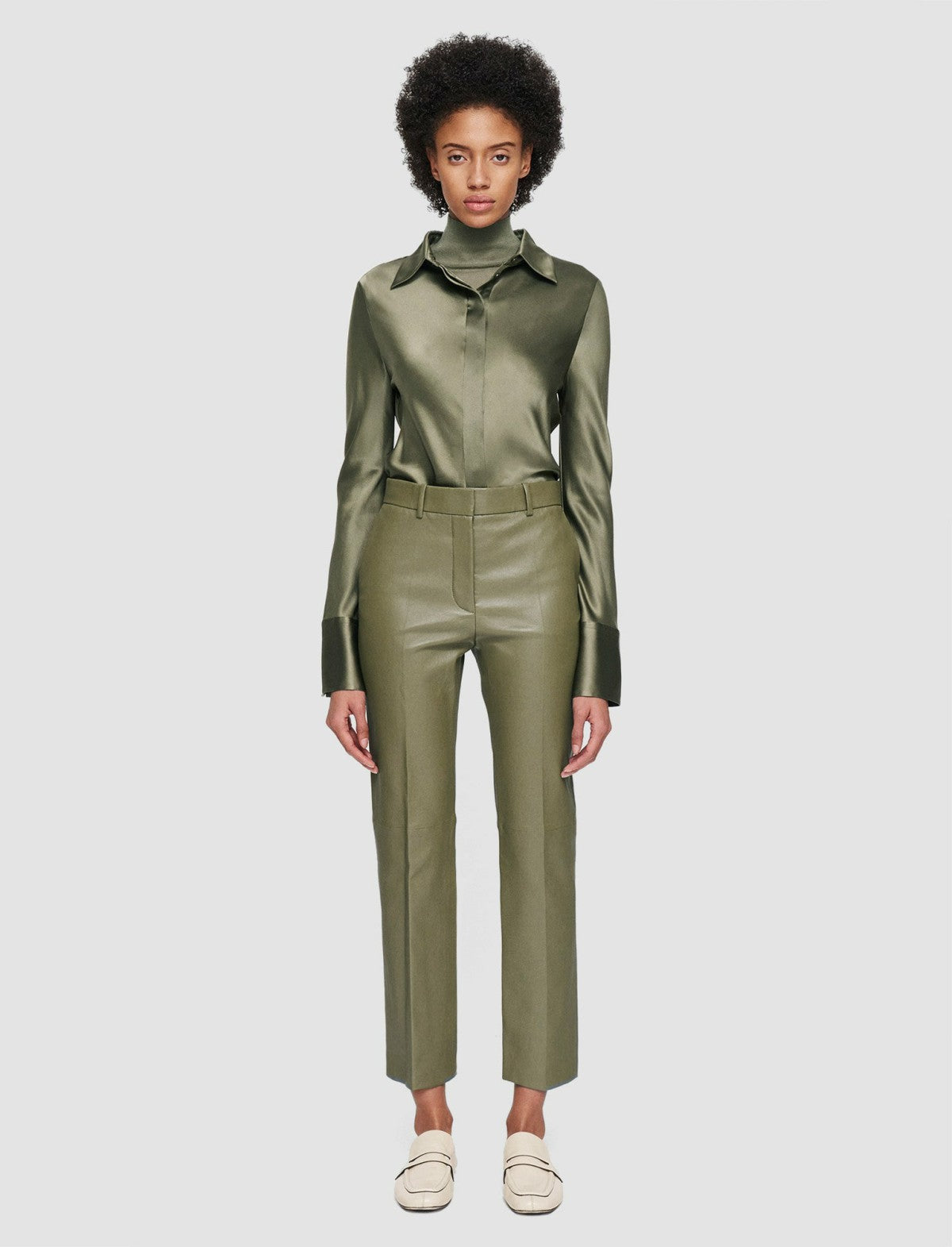 JOSEPH Fashion Women Coleman Leather Stretch Trousers Dark Olive