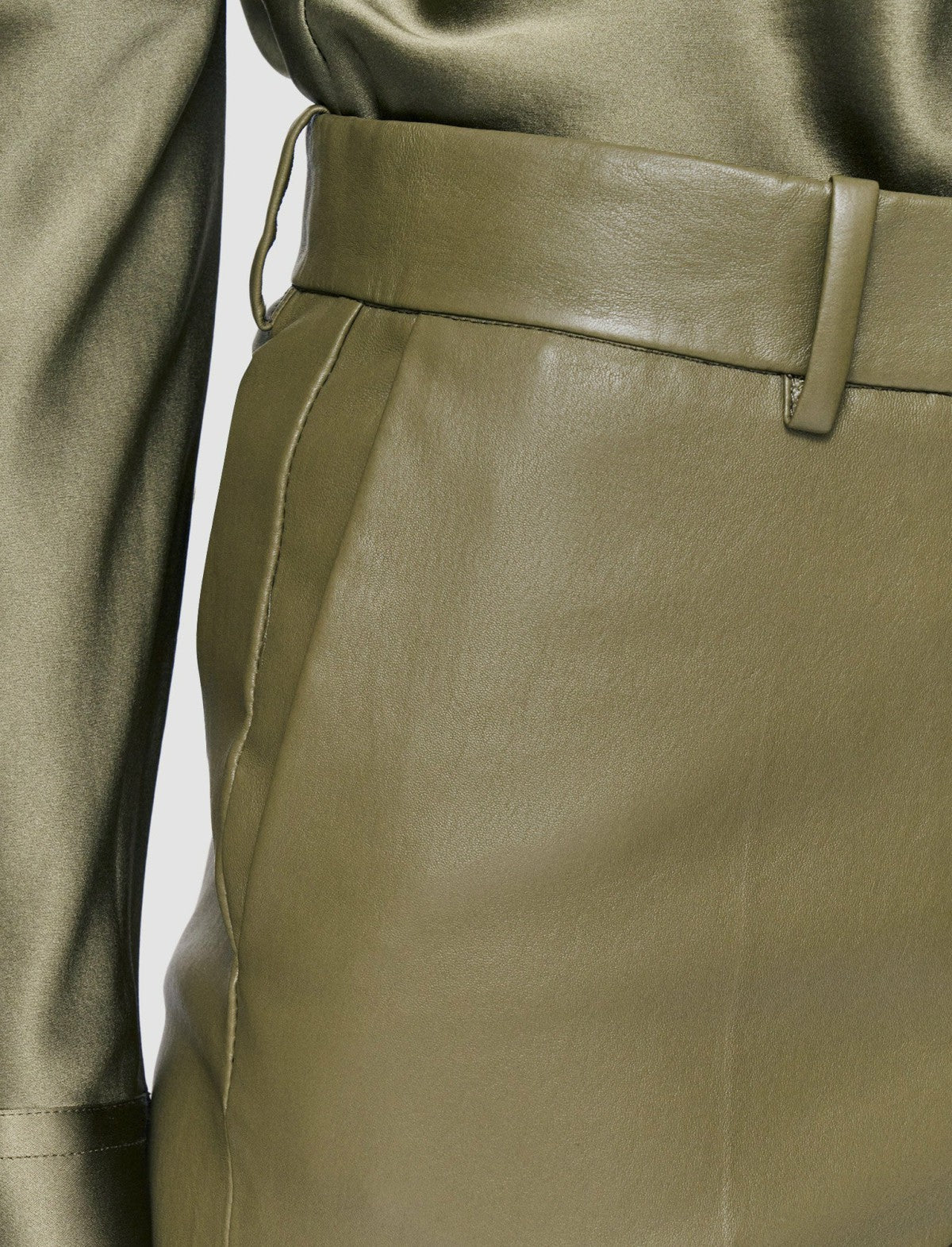 JOSEPH Fashion Women Coleman Leather Stretch Trousers Dark Olive