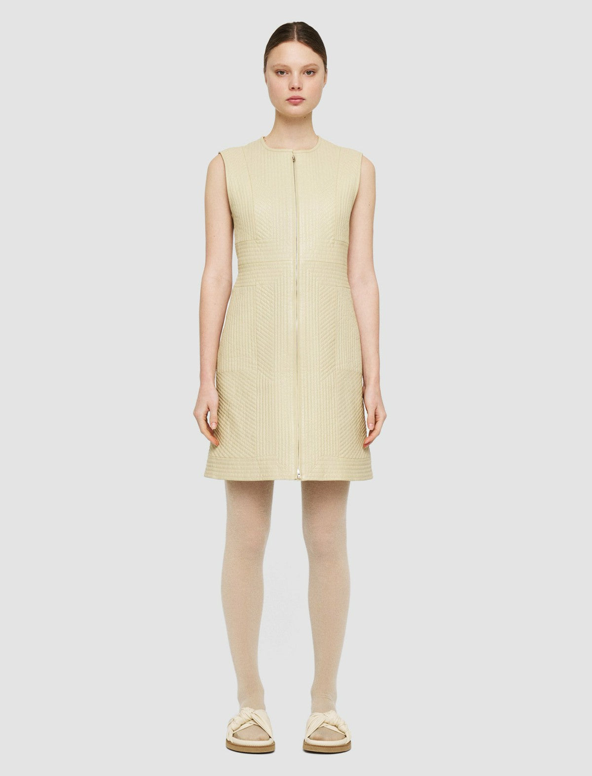 JOSEPH Fashion Women Embellished Leather Davy Dress Pale Olive