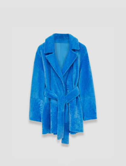 JOSEPH Fashion Women Featherweight Shearling Coat Dark Arctic