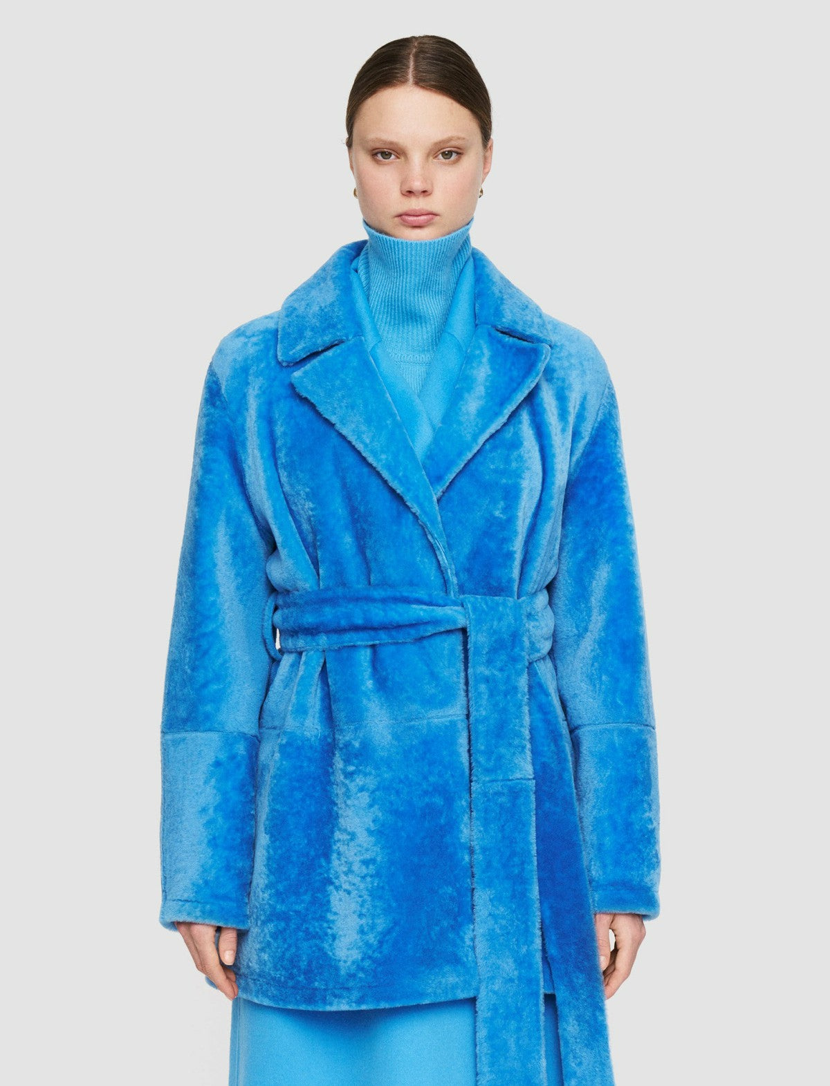 JOSEPH Fashion Women Featherweight Shearling Coat Dark Arctic