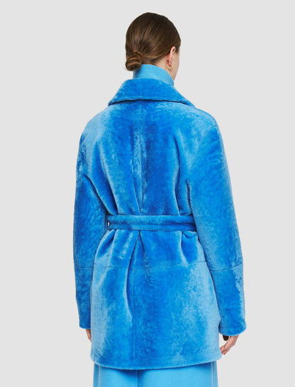 JOSEPH Fashion Women Featherweight Shearling Coat Dark Arctic