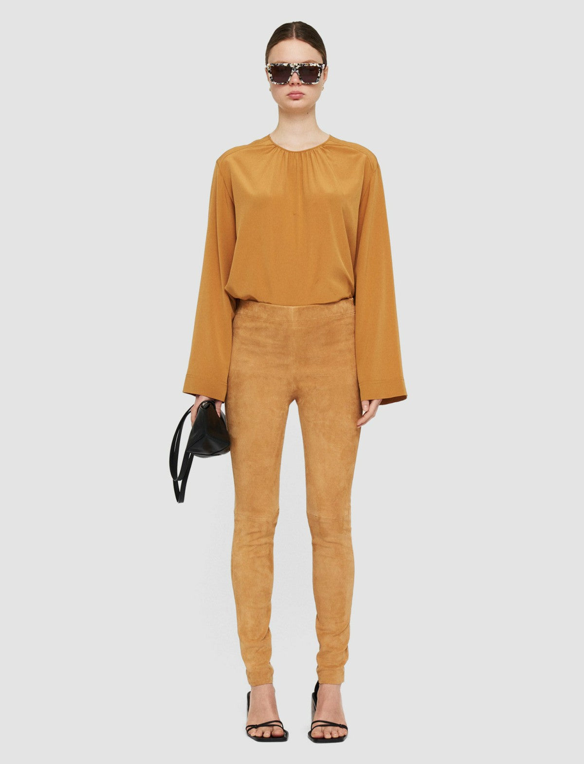 JOSEPH Fashion Women Suede Stretch Leggings Clay